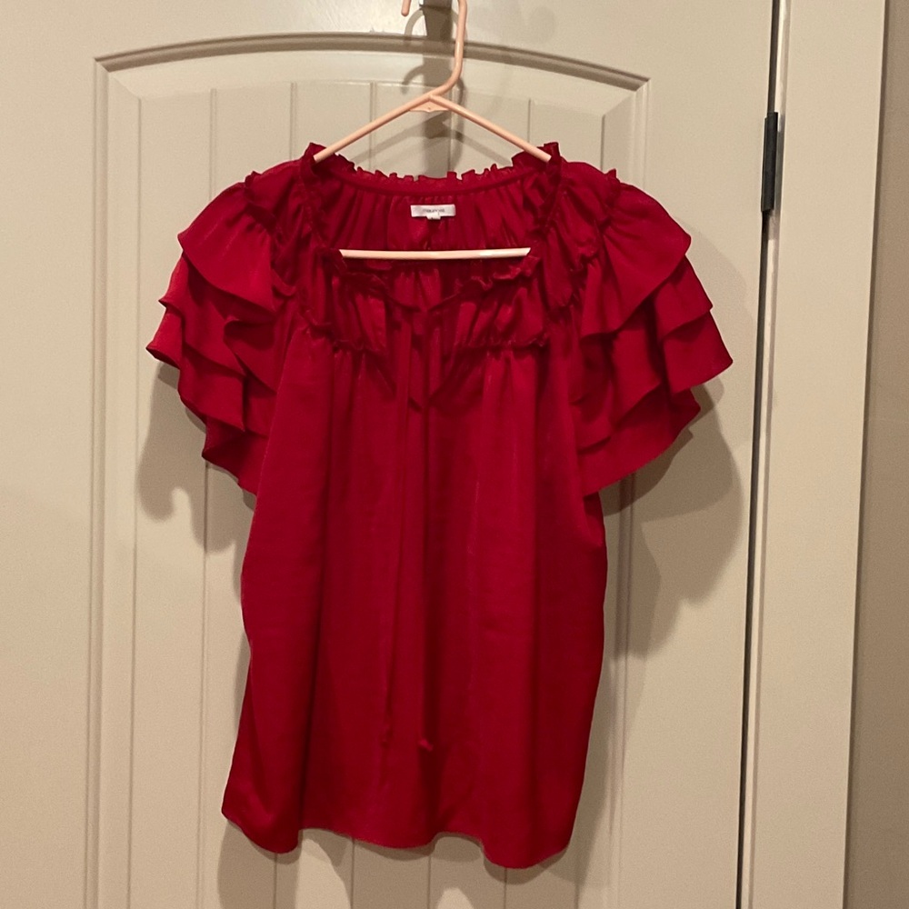 Maurices Vibrant Red Ruffle Blouse